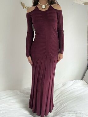 Anthropologie wine red bandage knit maxi dress xs